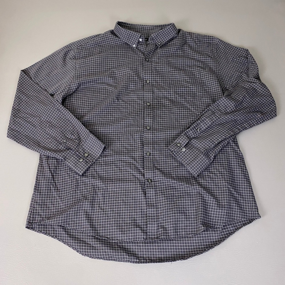 Van Heusen Button Down Shirt Men's Size XXL Navy White Grid Check Long Sleeve